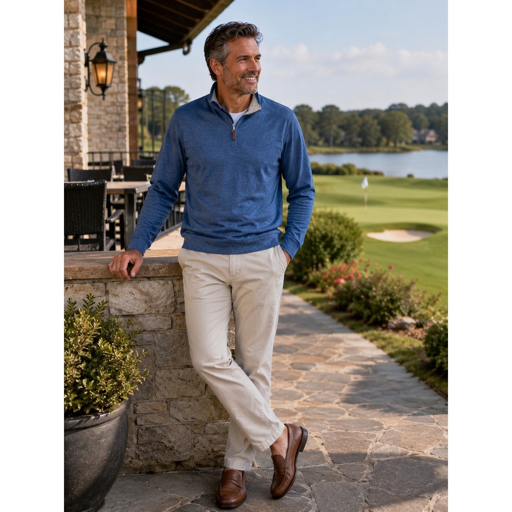 J. McLaughlin Mens Large Blue Pima Cotton Stretch Quarter Zip Pullover Golf